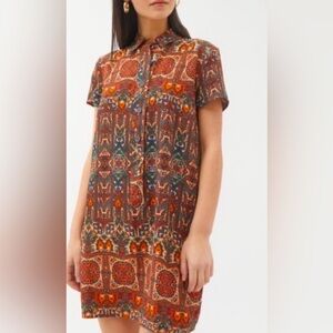 Urban Outfitters UO Wismer Orange Blue Short Sleeve Printed Mini Shirt Dress, S